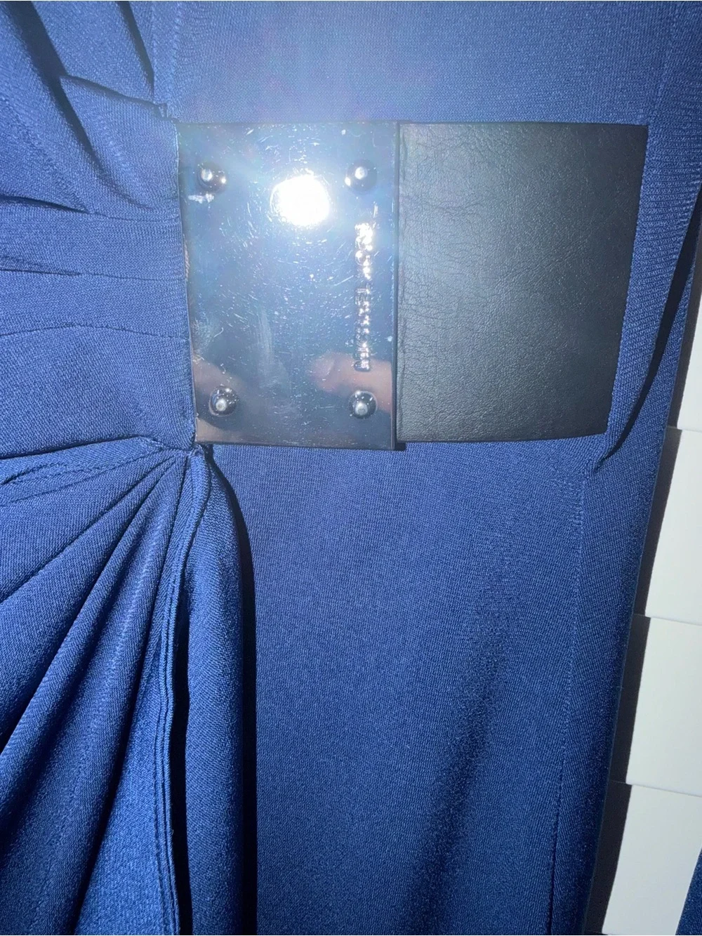 Michael Kors Navy Long-Sleeve Draped Dress with Buckle Detail